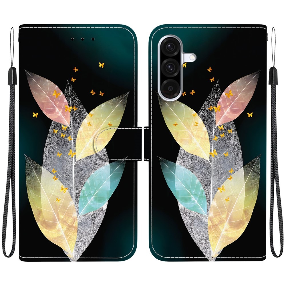 Sokoldalú könyvtáska Samsung Galaxy A36 5G/A56 5G - színes levelek