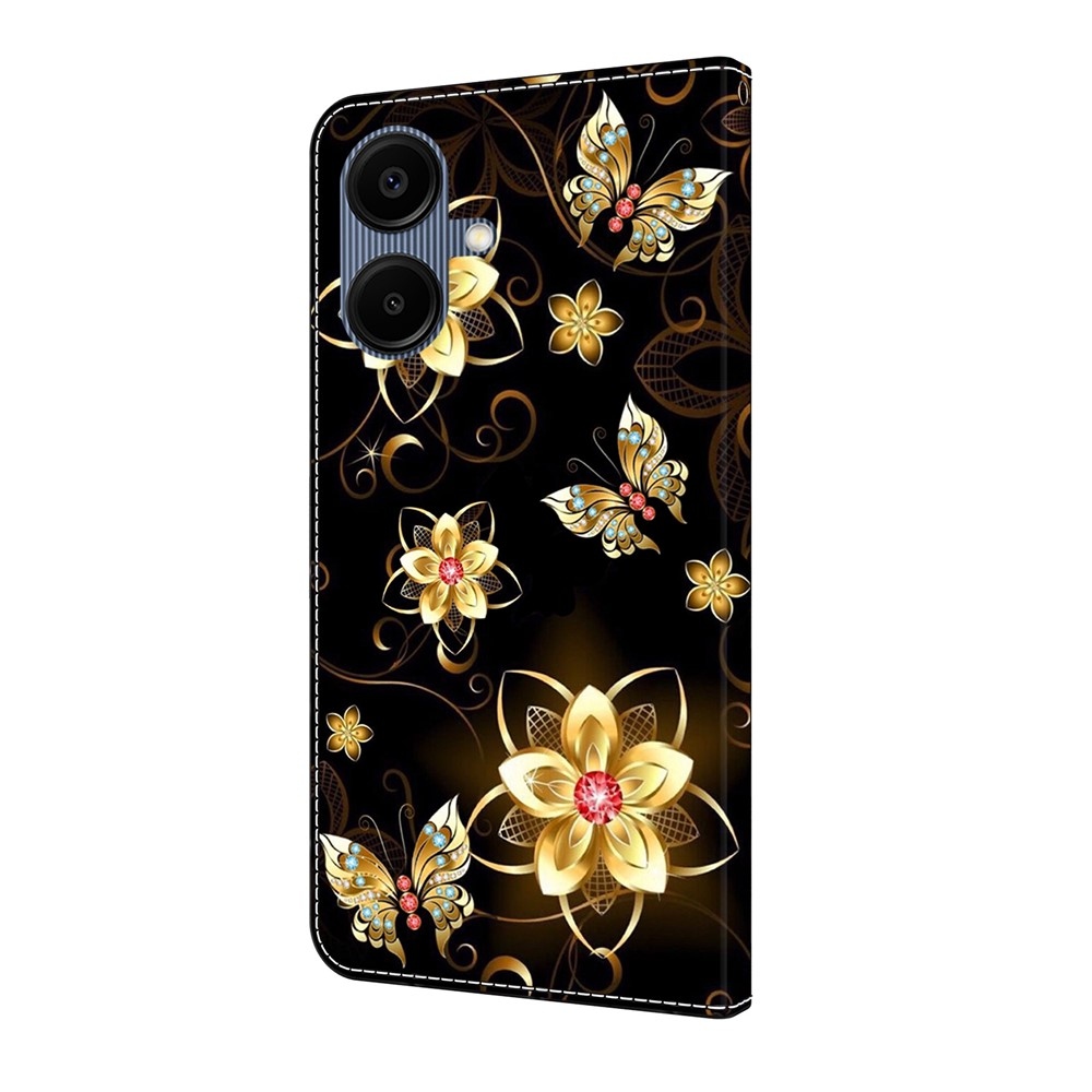Sima könyves tok Samsung Galaxy A07 4G - arany pillangók és virágok