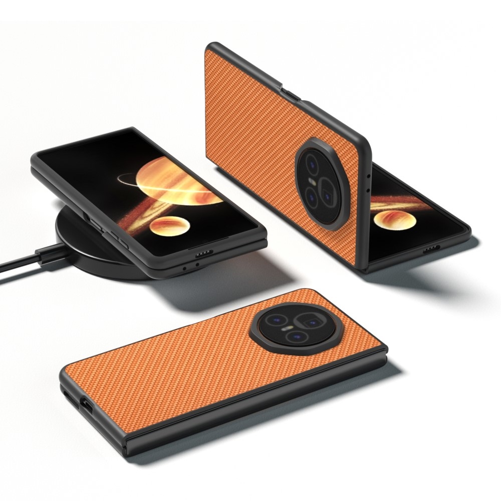 Karbon műanyag tok műbőrrel Honor Magic V3-hoz - világos barna