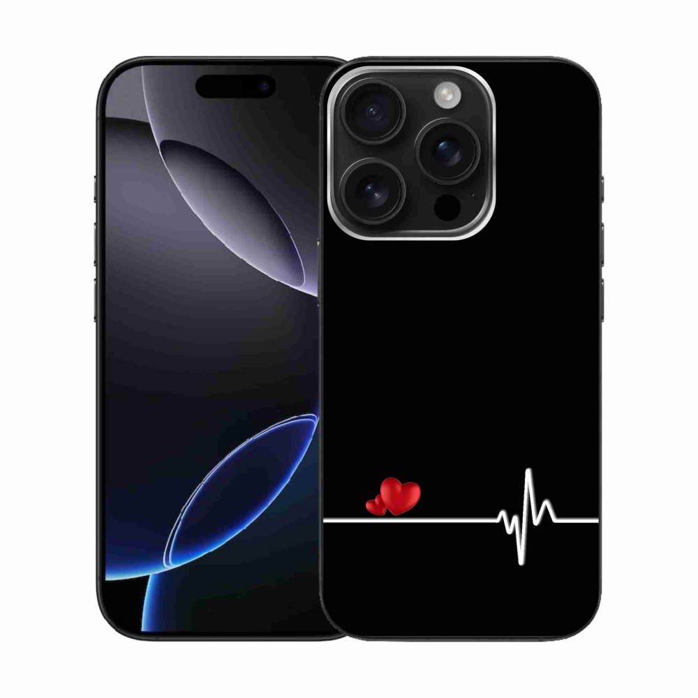 Gél borítás mmCase iPhone 16 Pro készülékhez - szív és szívverés fekete háttérrel