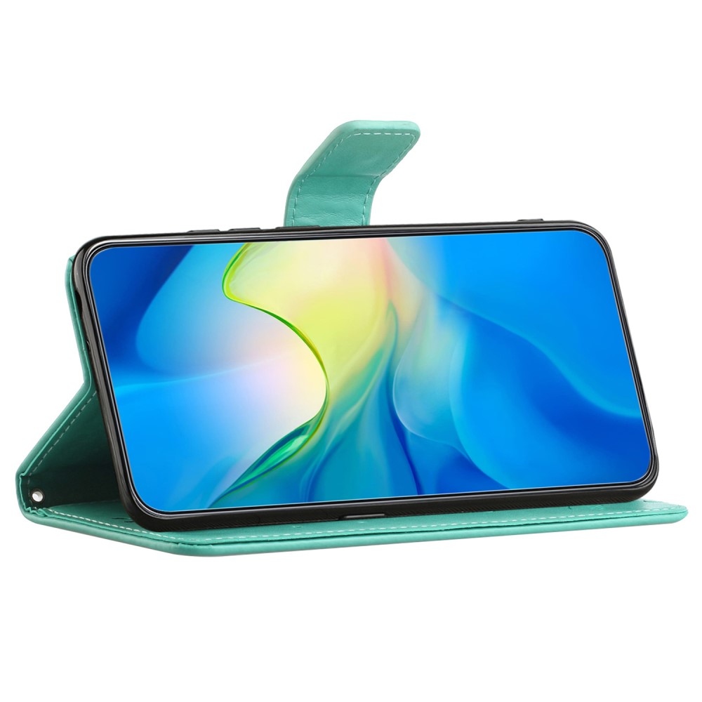 Virágos könyvtáska Samsung Galaxy A25 5G készülékhez - teal színű