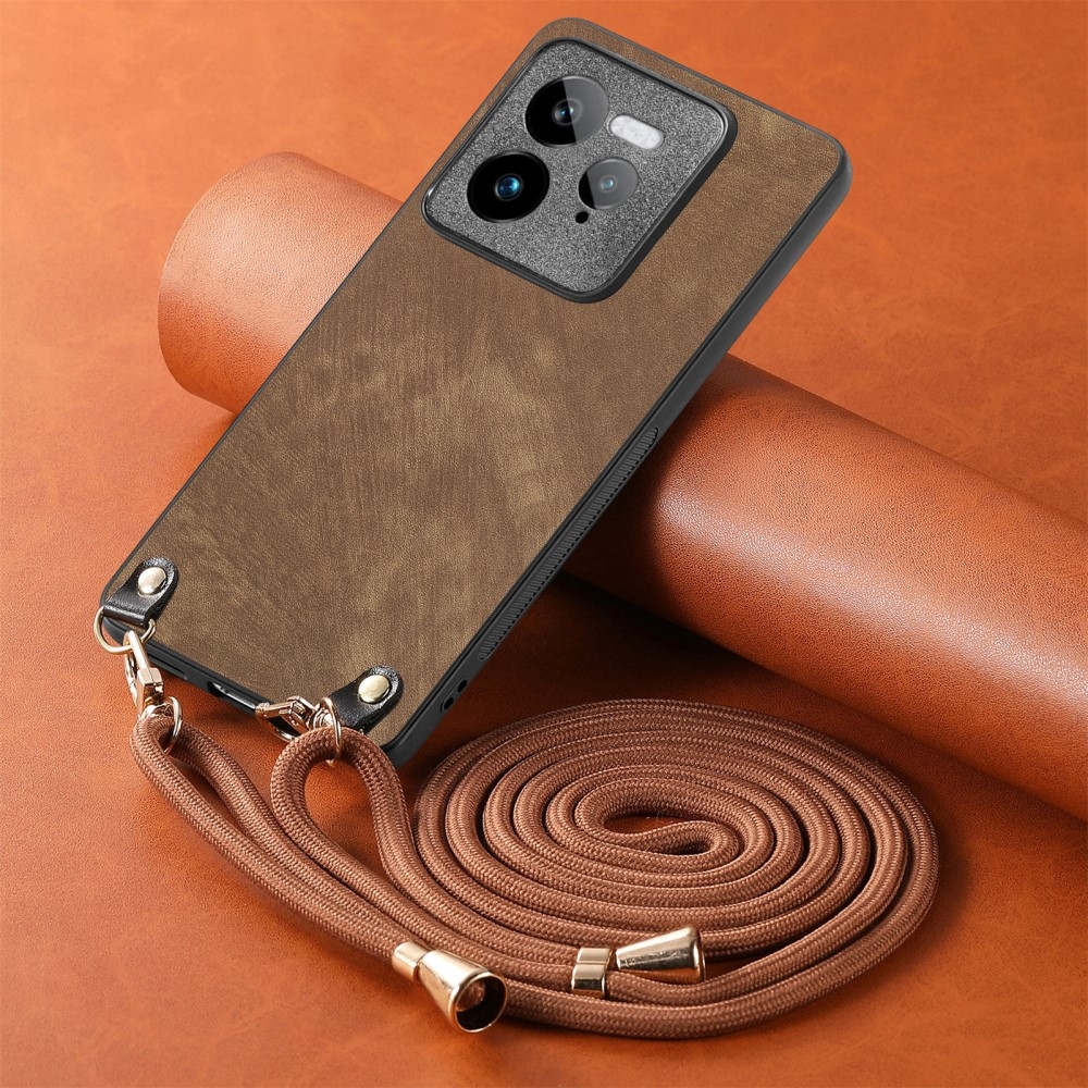 Retro zselés tok zsinórral és műbőrrel a Realme GT 7 Pro 5G készülékhez - barna színű