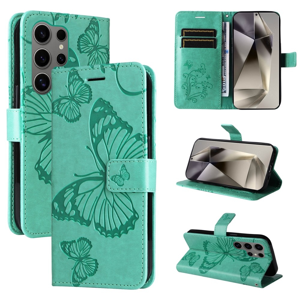 Nagy pillangó könyv tok Samsung Galaxy S25 Ultra készülékhez - teáskék színű