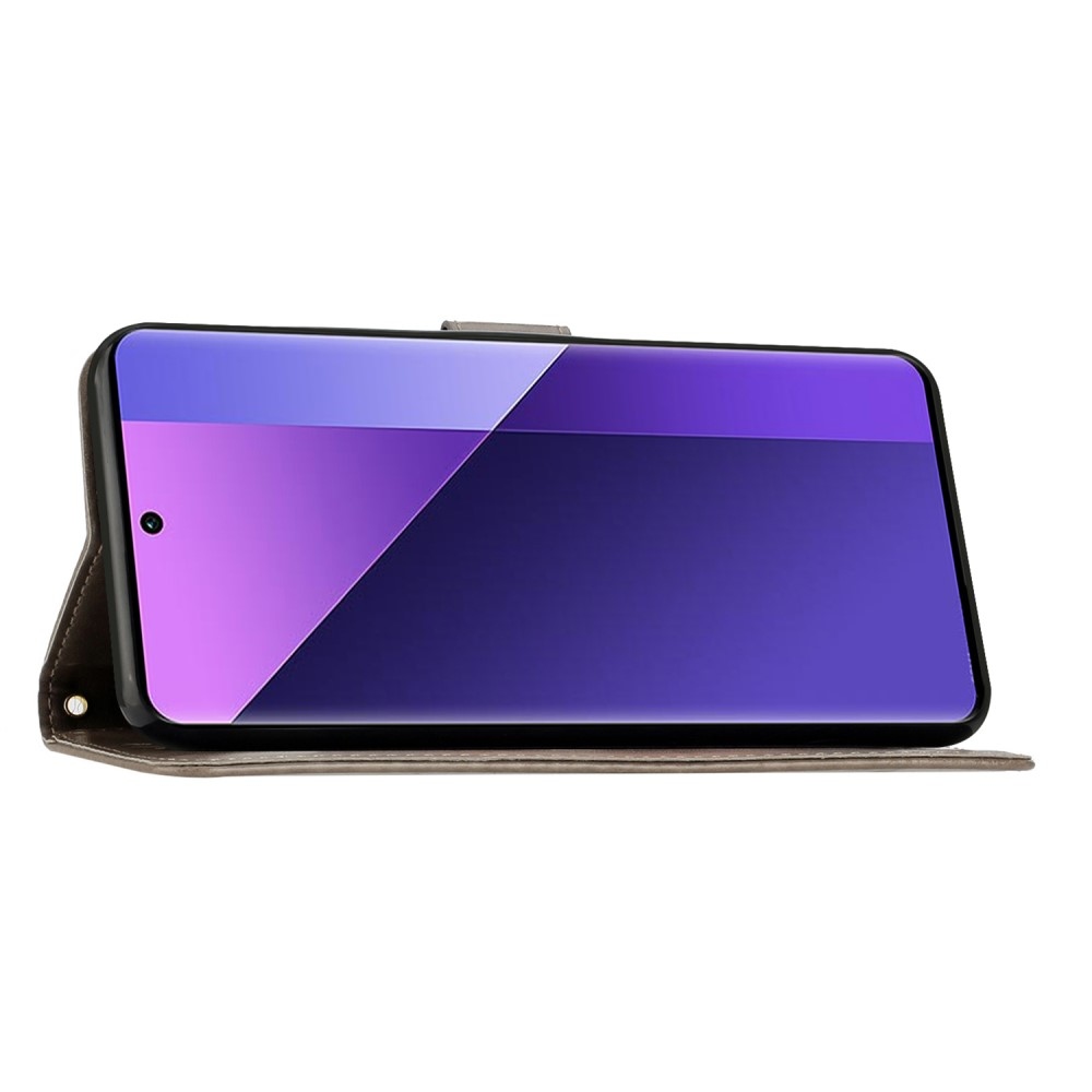 Virágok könyv tok Xiaomi Redmi 14C/Poco C75-hez - szürke