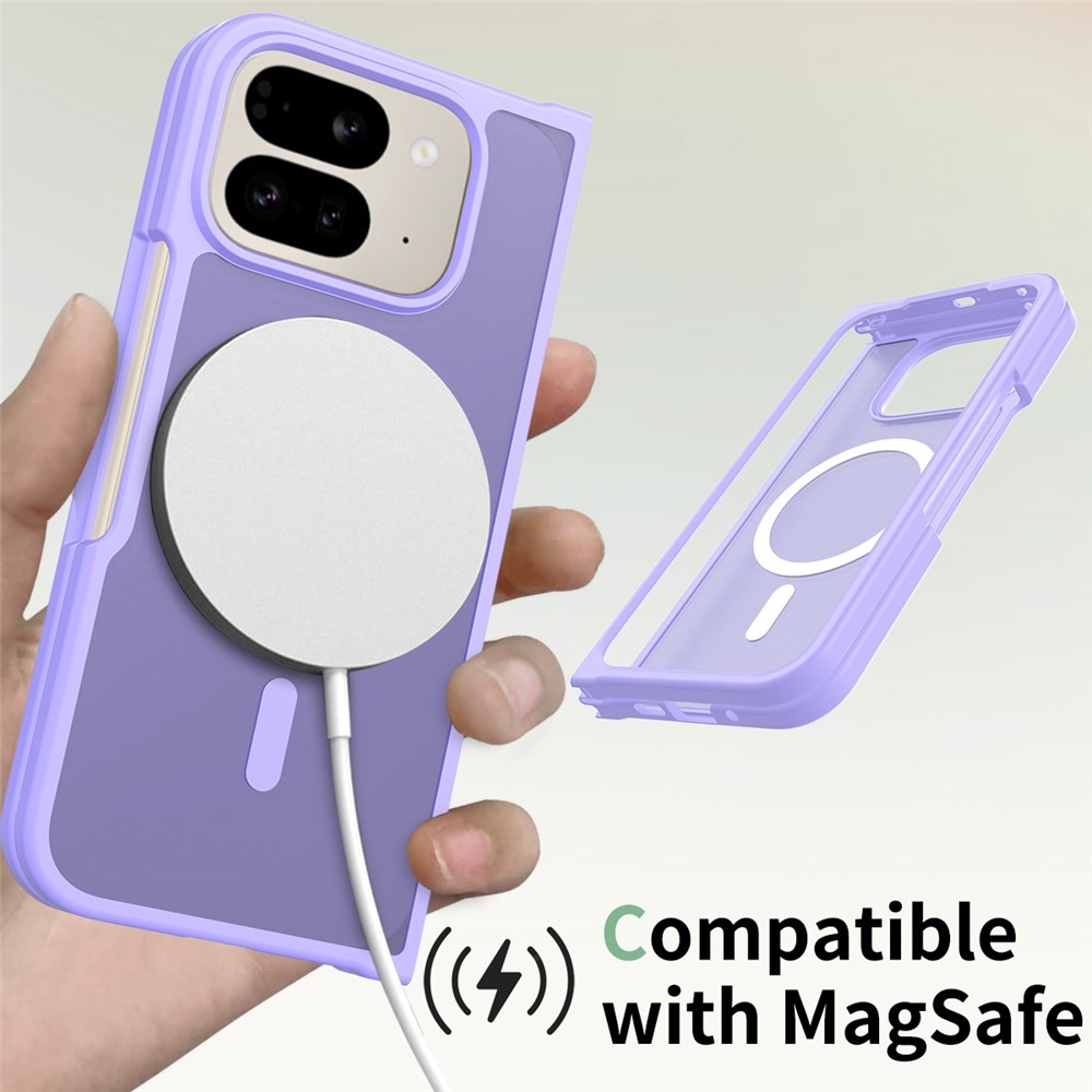 Bőr zselés tok fix hátlappal és MagSafe támogatással a Google Pixel 10 Pro Foldhoz - lila