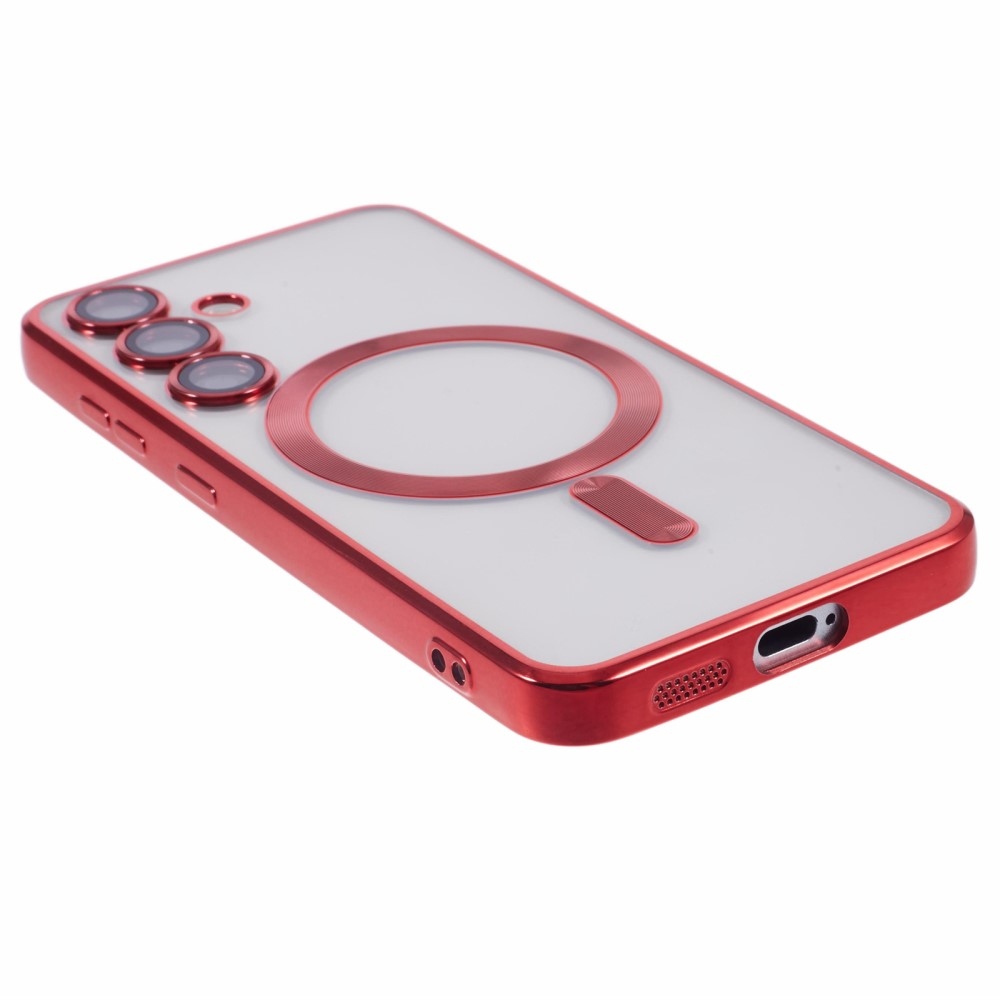 Átlátszó tok kameravédelemmel és MagSafe támogatással Samsung Galaxy S25+ készülékhez - piros