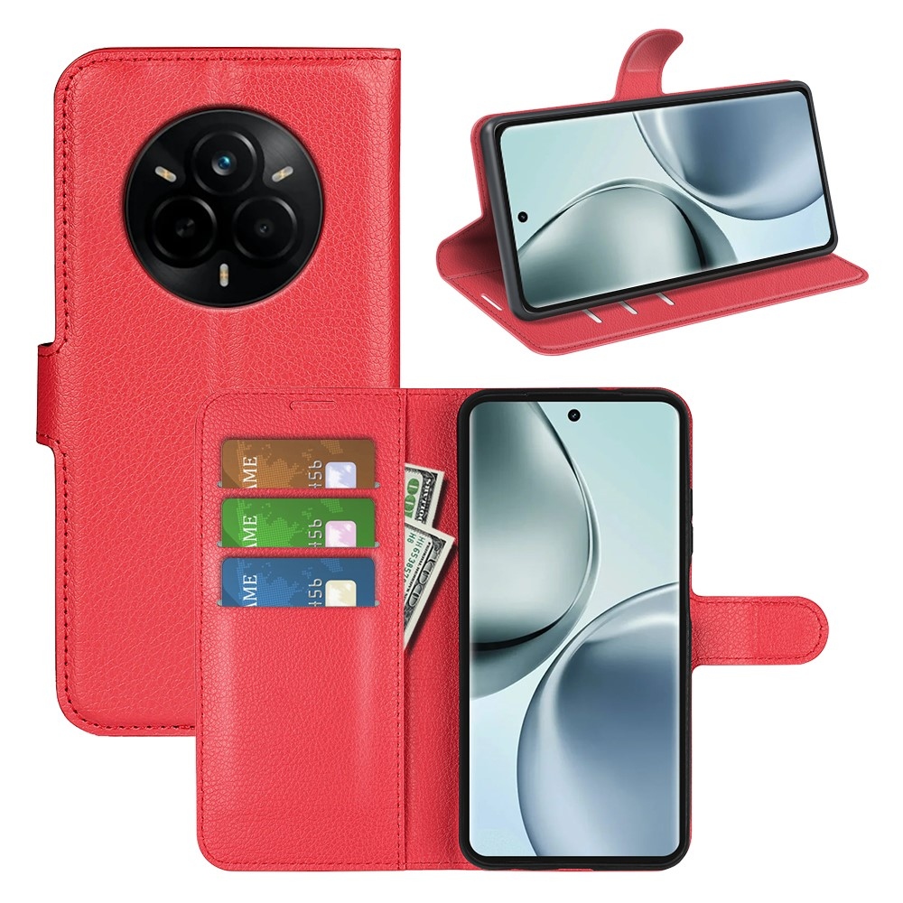 Litchi könyvtáska a Realme 14 Pro 5G készülékhez - piros