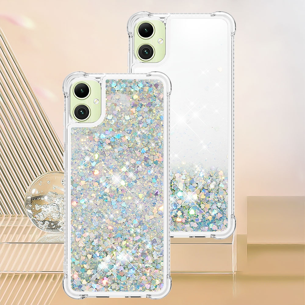 Csillogó homokóra zselés tok Samsung Galaxy A07 4G - ezüst/szív