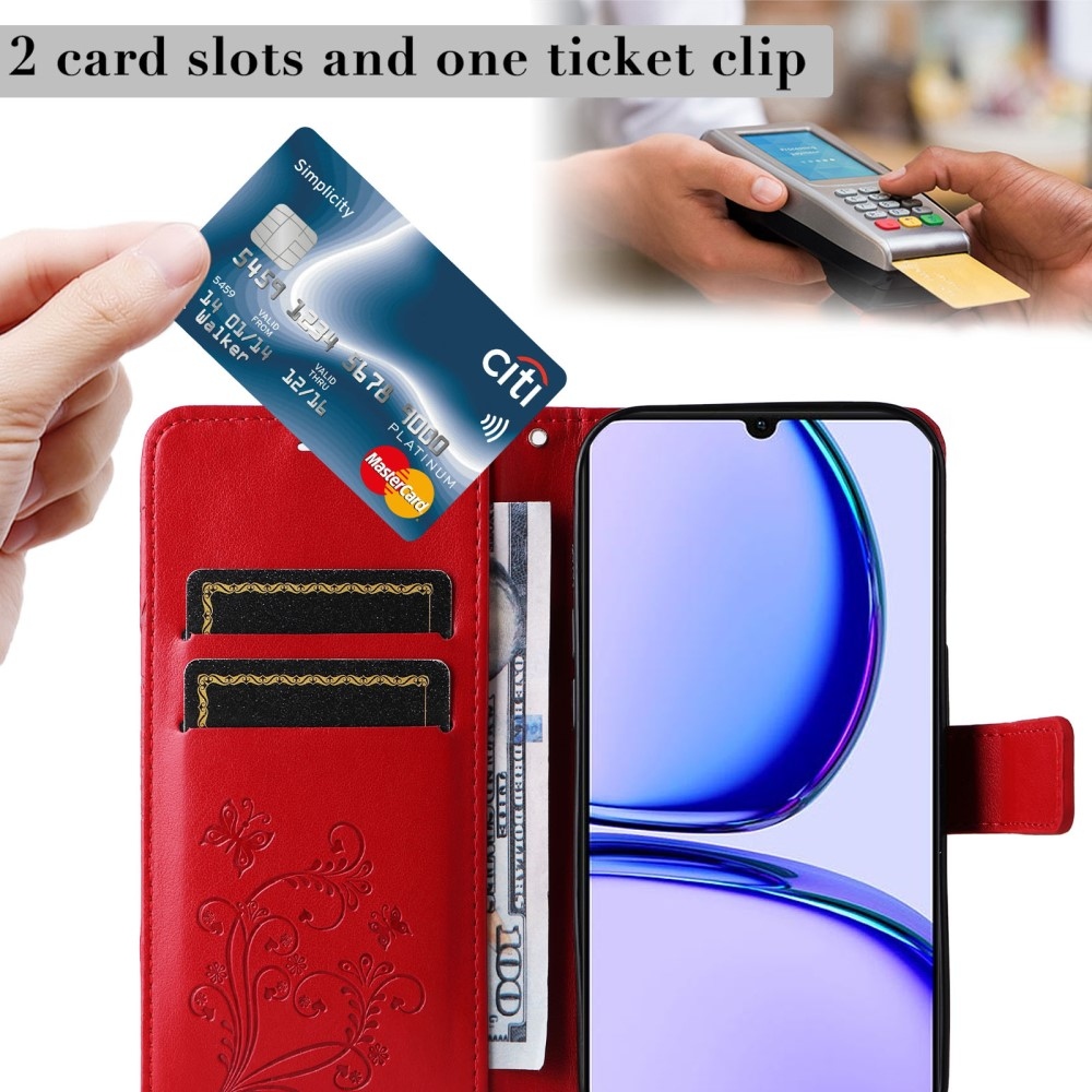 Nagy pillangó könyvtáska a Realme C51/C53 készülékhez - piros színben