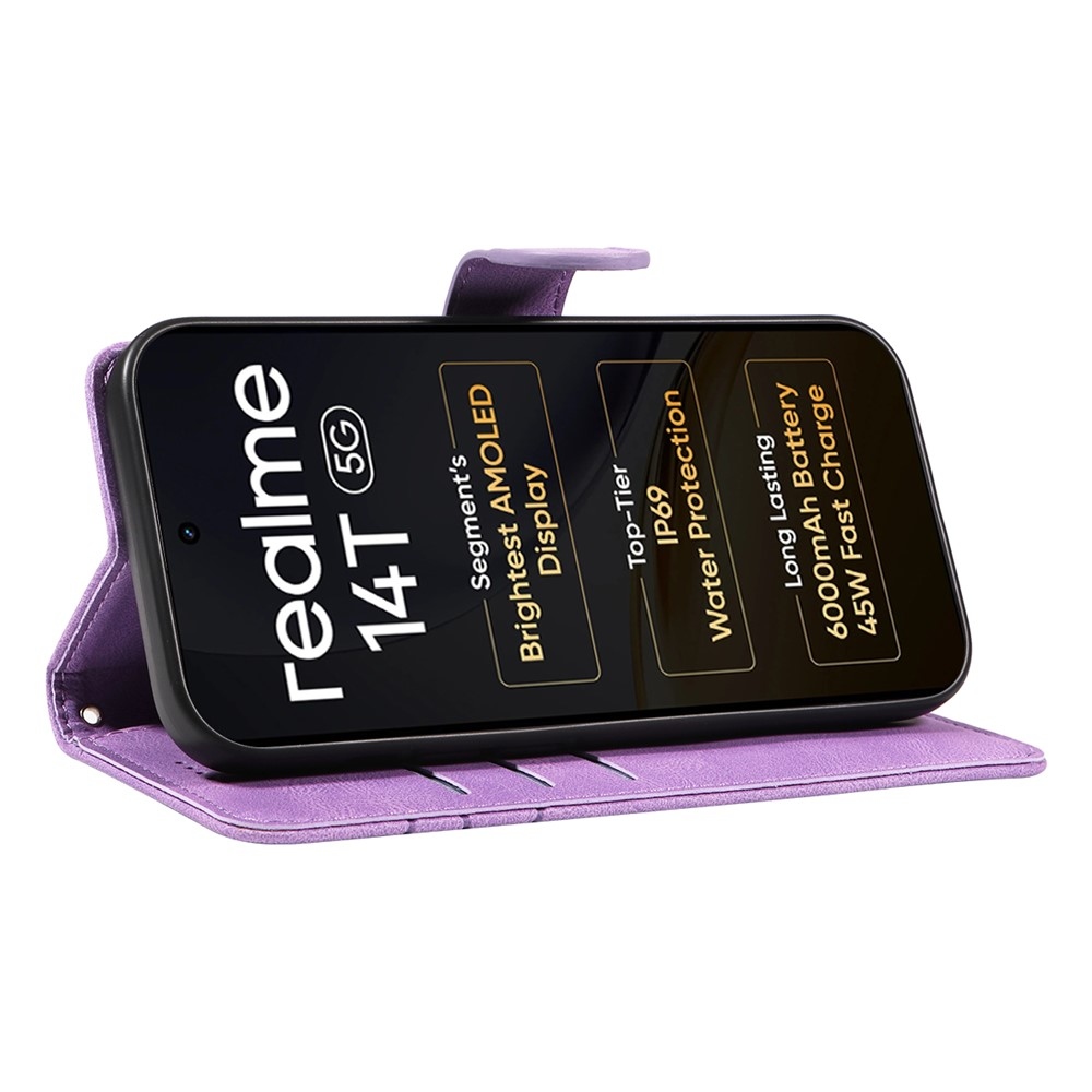 Ívelt könyvtáska a Realme 14 5G/14T 5G számára - lila