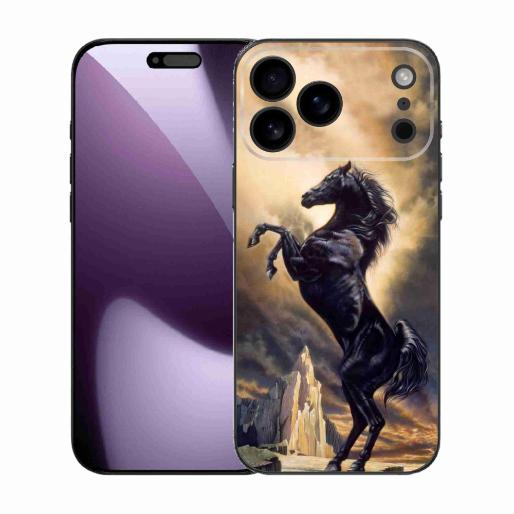 Zselés borítás mmCase iPhone 17 Pro Max készülékhez - fekete rajzfilm ló