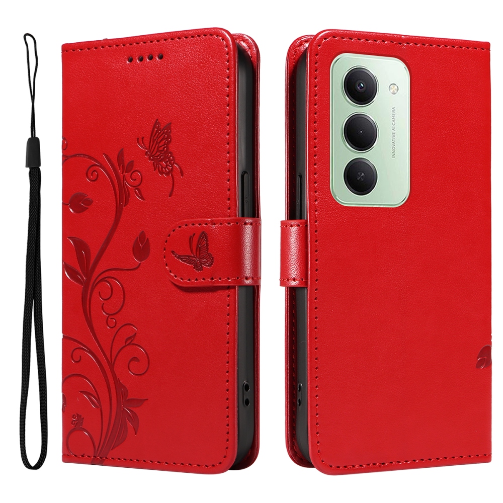 Virágos könyv tok Xiaomi Redmi 15 5G (169mm) - piros