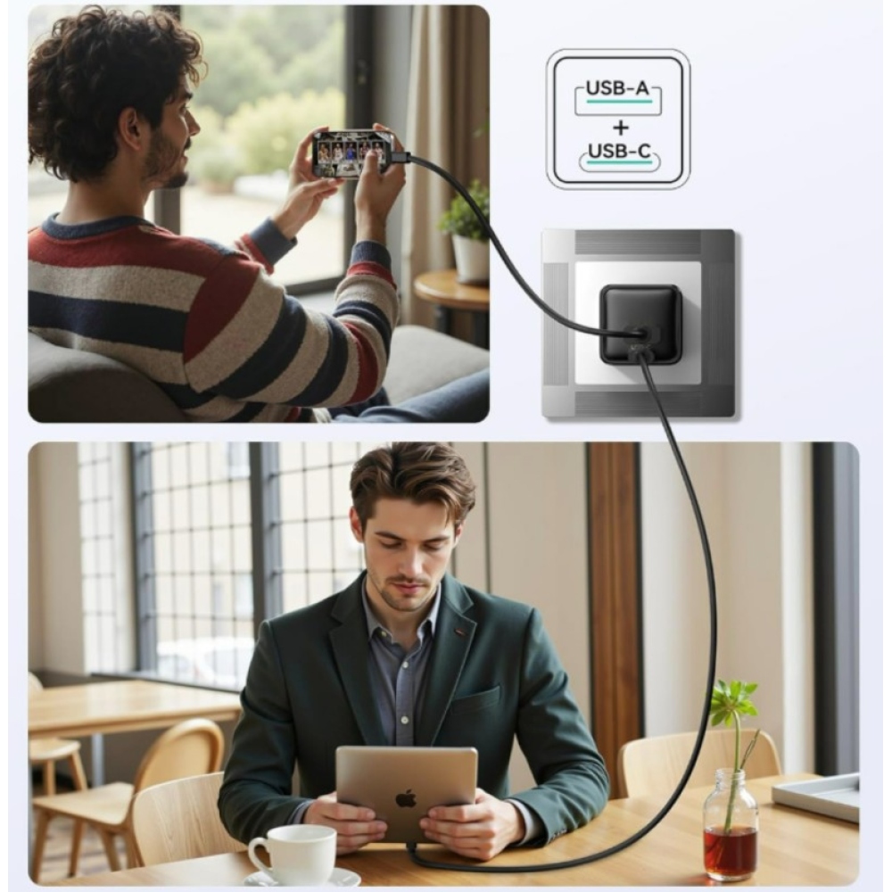 iPEAX GaN hálózati töltő 20 W 1x USB-C és 1x USB-A - fehér