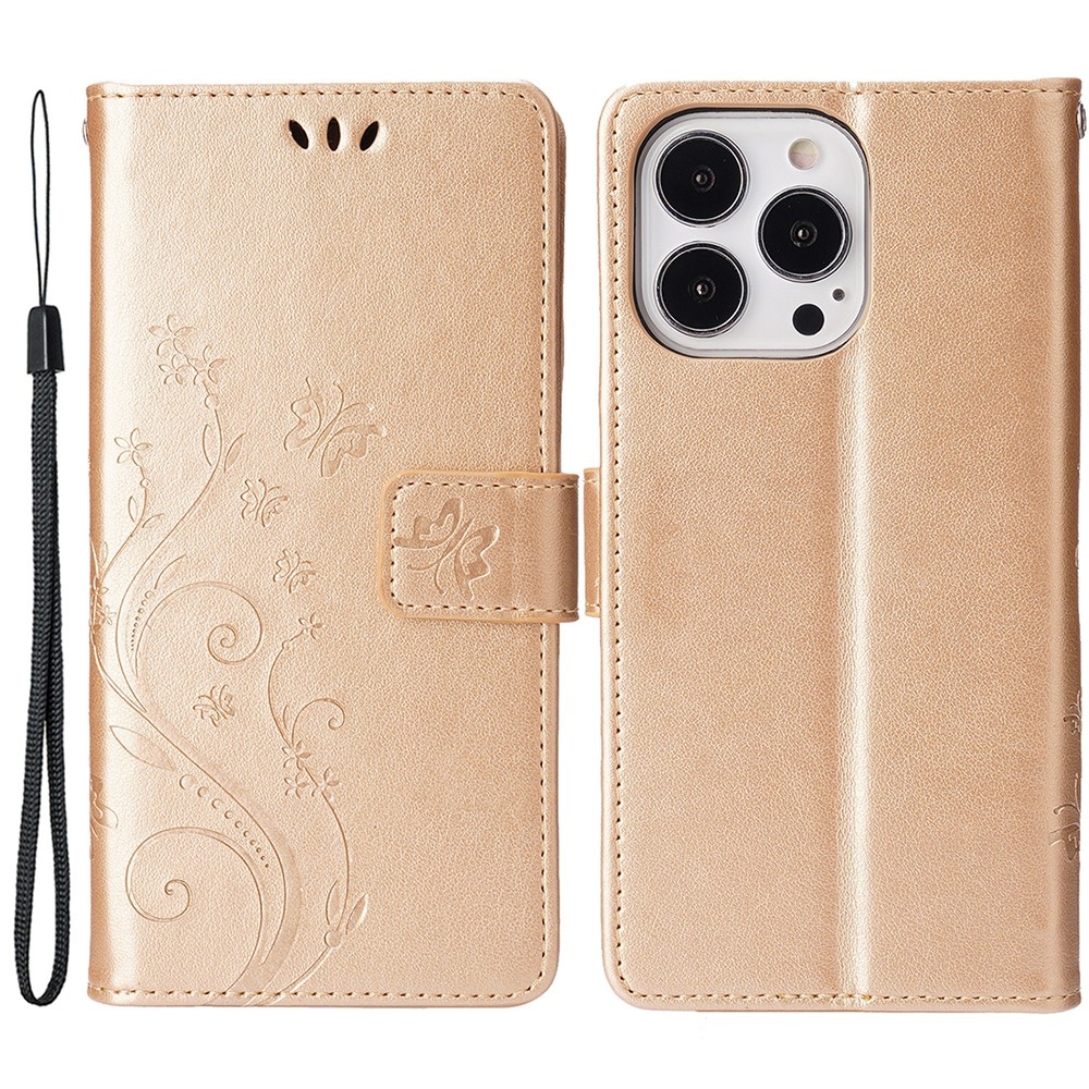 Virágok könyv tok iPhone 15 Pro készülékhez - arany