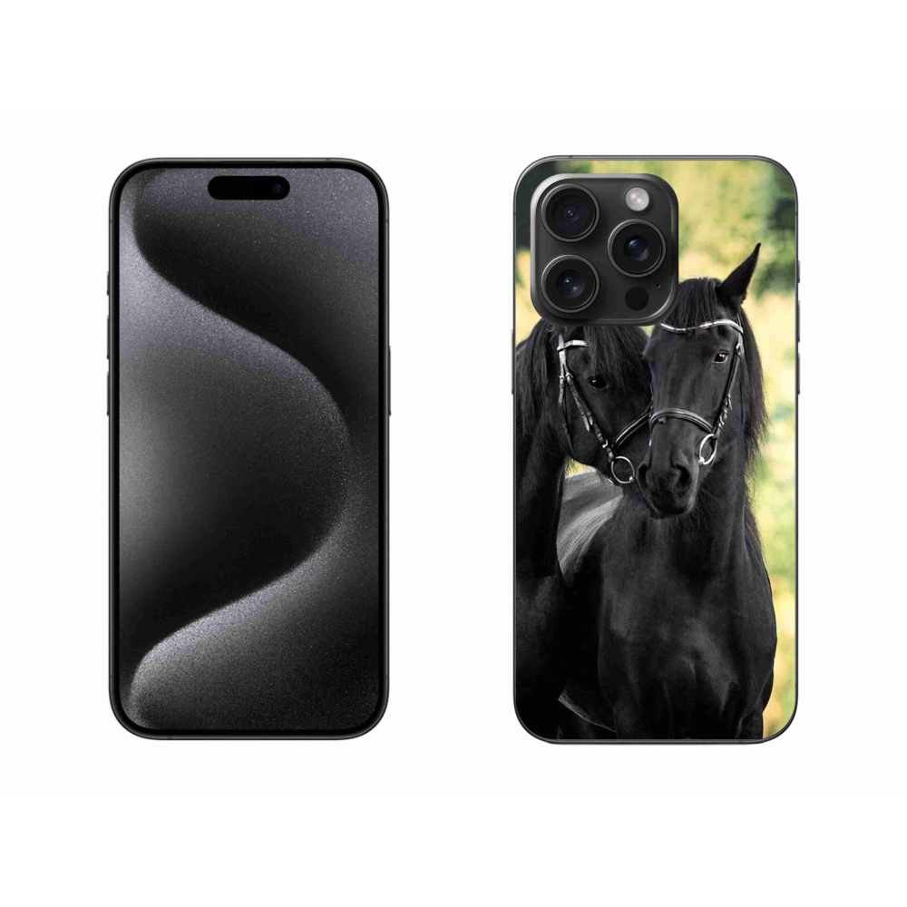 Zselés borítás mmCase iPhone 15 Pro Max készülékhez - két fekete ló