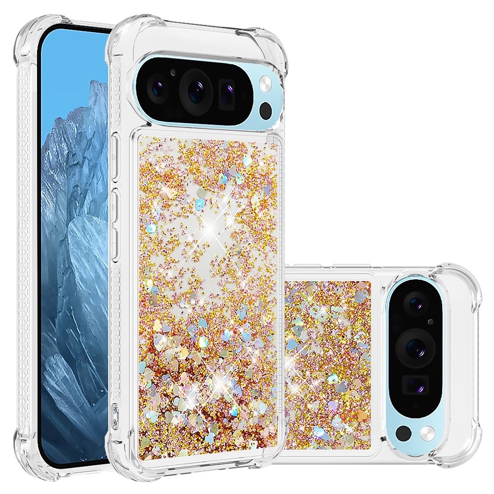 Csillogó homokóra zselés tok Google Pixel 10 Pro/Pixel 10 - arany/szív