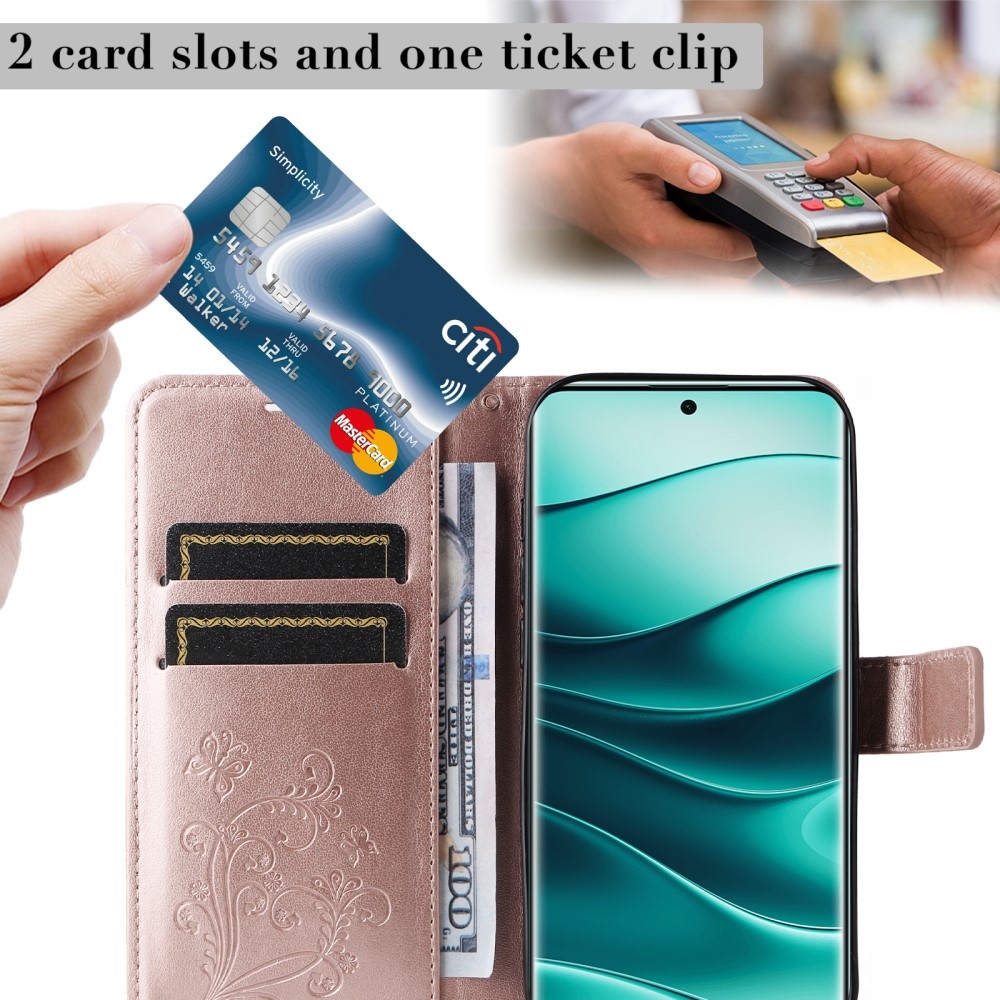 Nagy pillangó könyv tok Xiaomi Redmi Note 14 Pro 5G/Poco X7 5G/Note 14 Pro+ 5G - rózsa arany