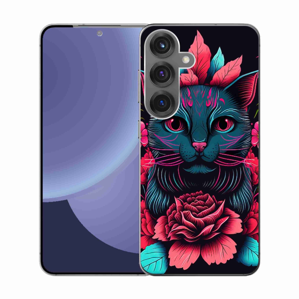 Gél borító mmCase Samsung Galaxy S25 készülékhez - virágok és macska