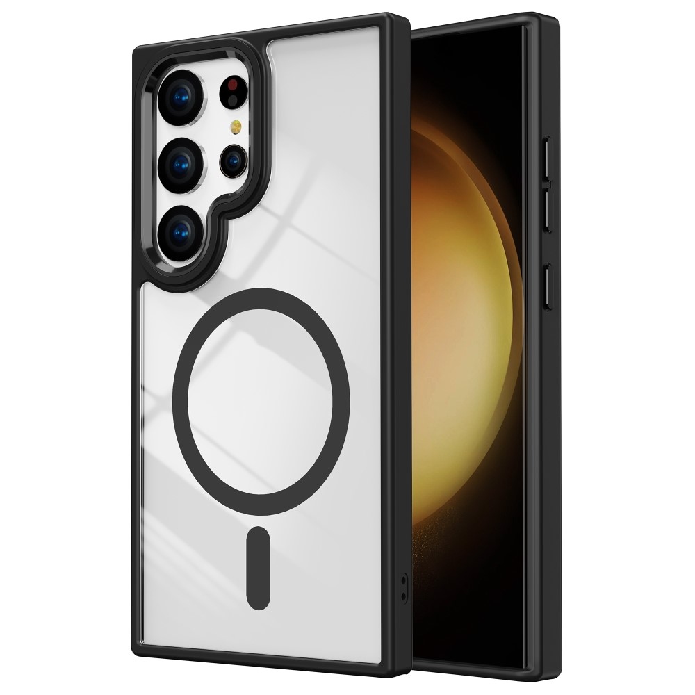 Átlátszó zselés tok fix hátlappal és MagSafe funkcióval a Samsung Galaxy S24 Ultra készülékre - fekete