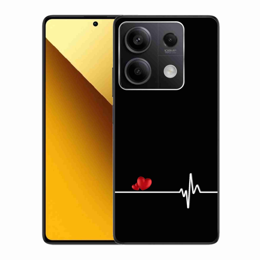 Gél borító mmCase a Xiaomi Redmi Note 13 5G-hez - szív és szívverés fekete háttérrel