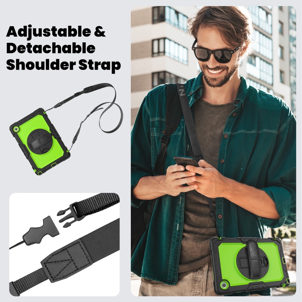 Strap Tartós borító kéztartóval és vállpánttal Lenovo Tab 10.1 (2025) - Fekete/Zöld