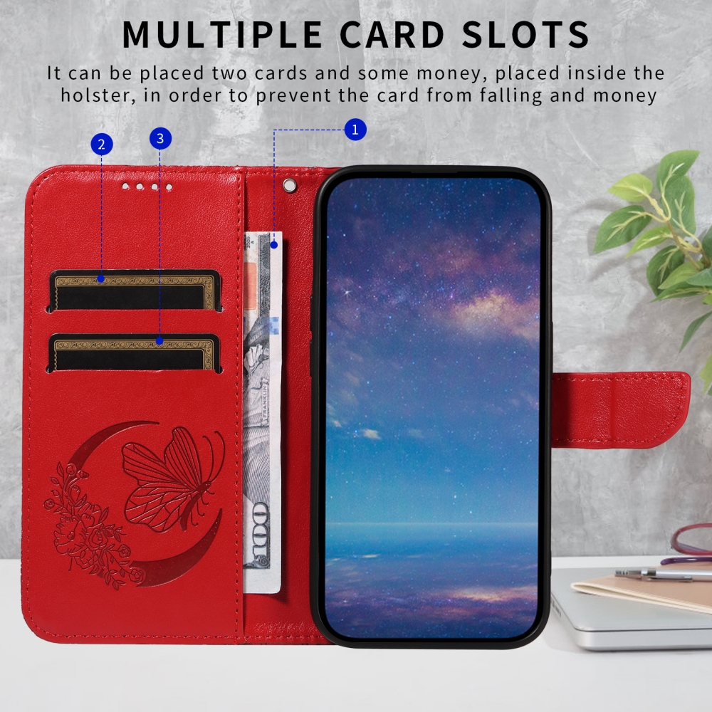 Virágos pillangó könyvtáska iPhone 17 készülékhez - piros