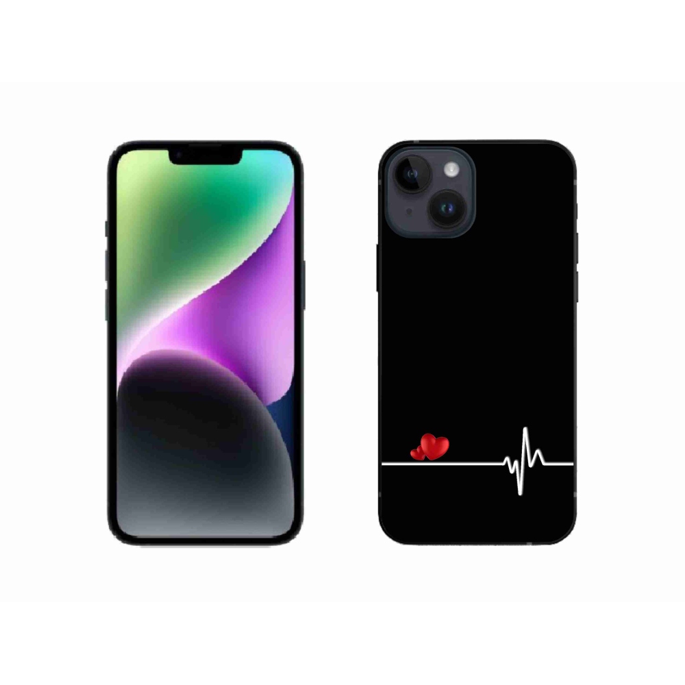 Gél borítás mmCase iPhone 14 készülékhez - szív és szívverés fekete háttérrel