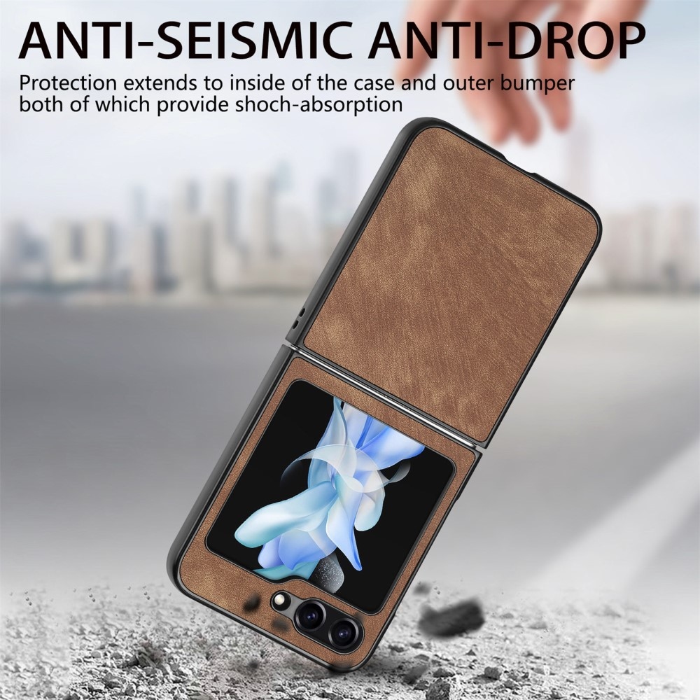 Vintage műanyag borítás műbőrrel Samsung Galaxy Z Flip6 5G - barna