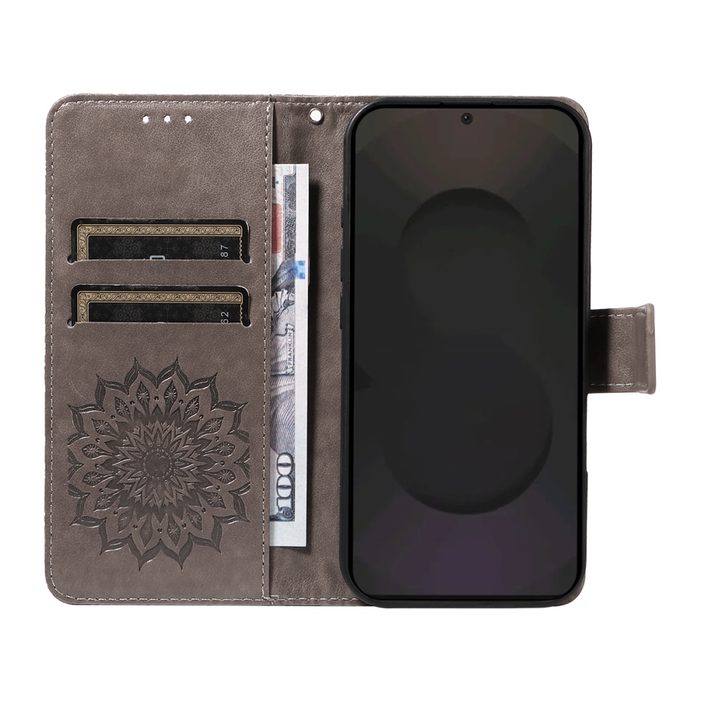 Napraforgó könyv tok Samsung Galaxy S25 FE készülékhez - szürke