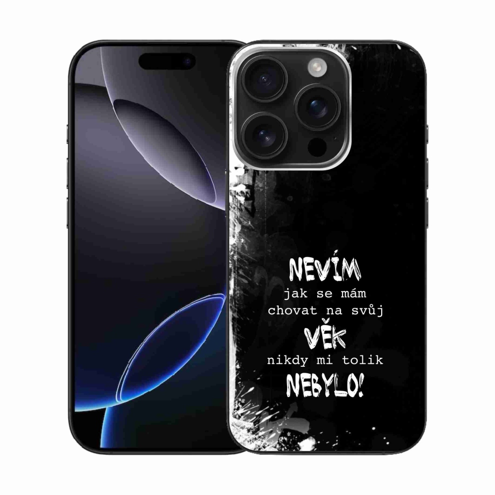 Gél borító mmCase iPhone 16 Pro készülékhez - vicces szöveg 14 fekete háttér