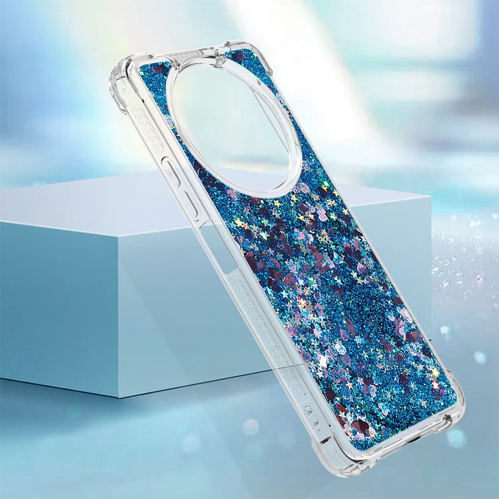 Glitter zselés homokóra tok Xiaomi Redmi A3-hoz - kék/szívek