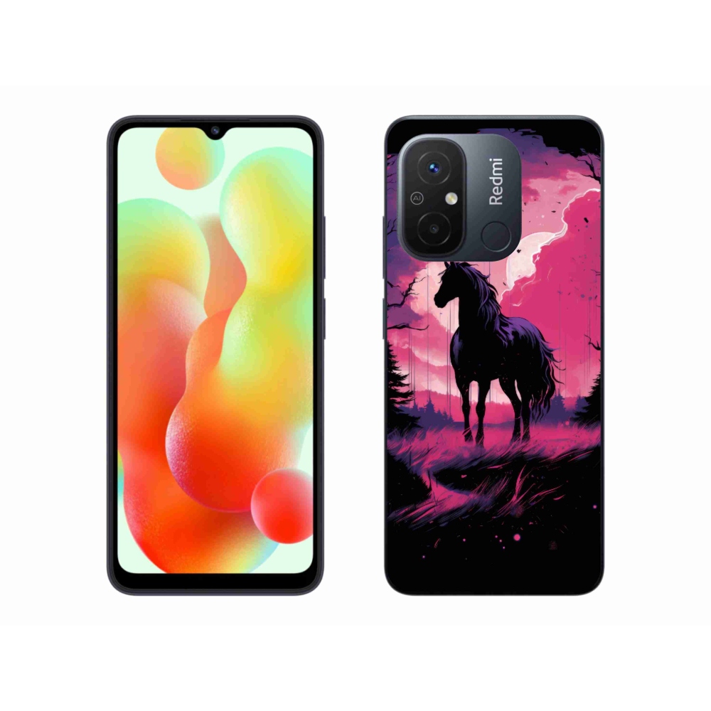 Gél borítás mmCase a Xiaomi Redmi 12C-hez - fekete rajzfilm ló 1