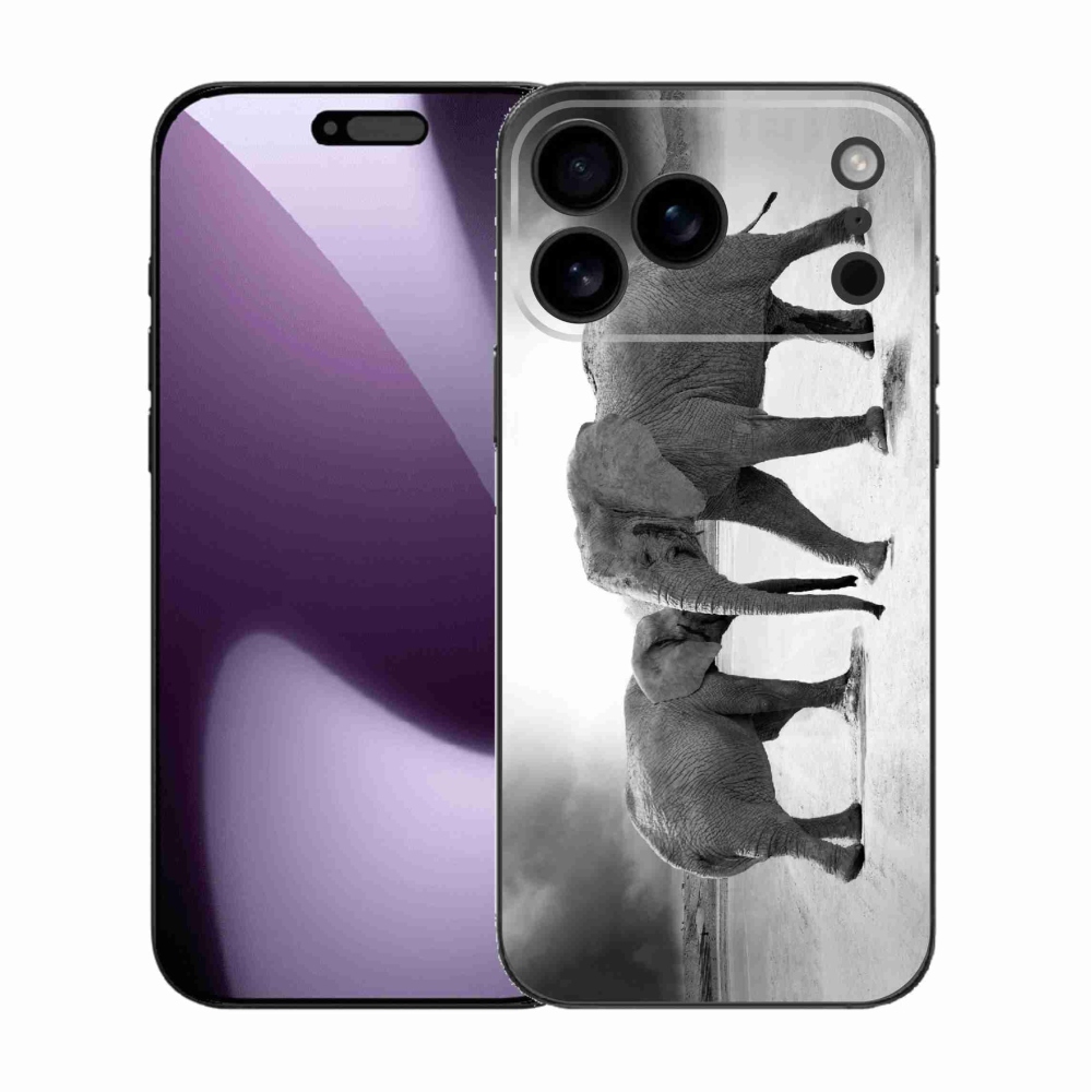 Gél borítás mmCase iPhone 17 Pro Max készülékhez - fekete és fehér elefántok