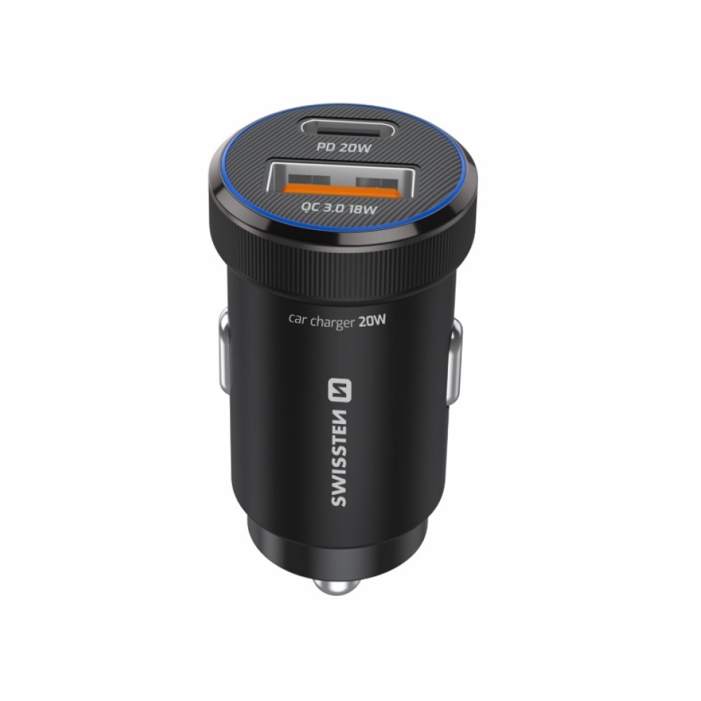 Swissten CL adapter USB-C PD + USB-A, 20W - fekete + USB-C / USB-C kábel, 1m