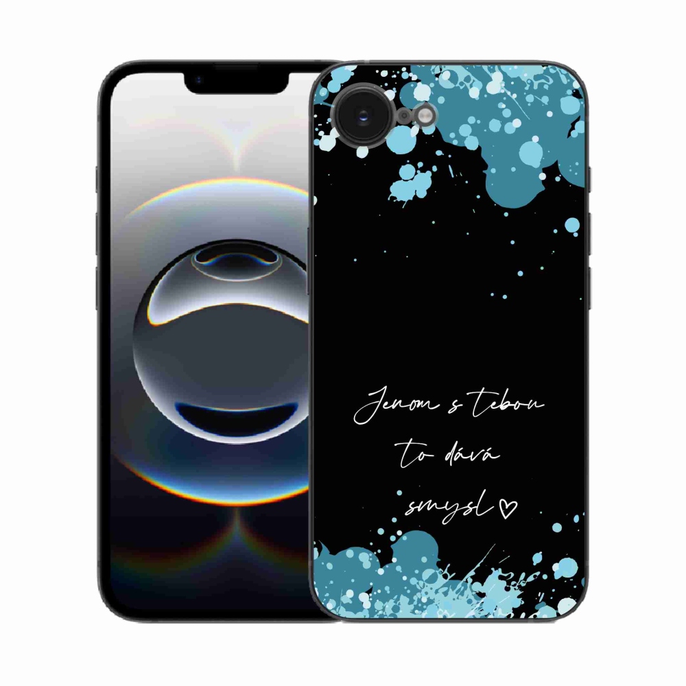 Gél borító mmCase iPhone 16e készülékhez - szerelmes szöveg fekete háttérrel