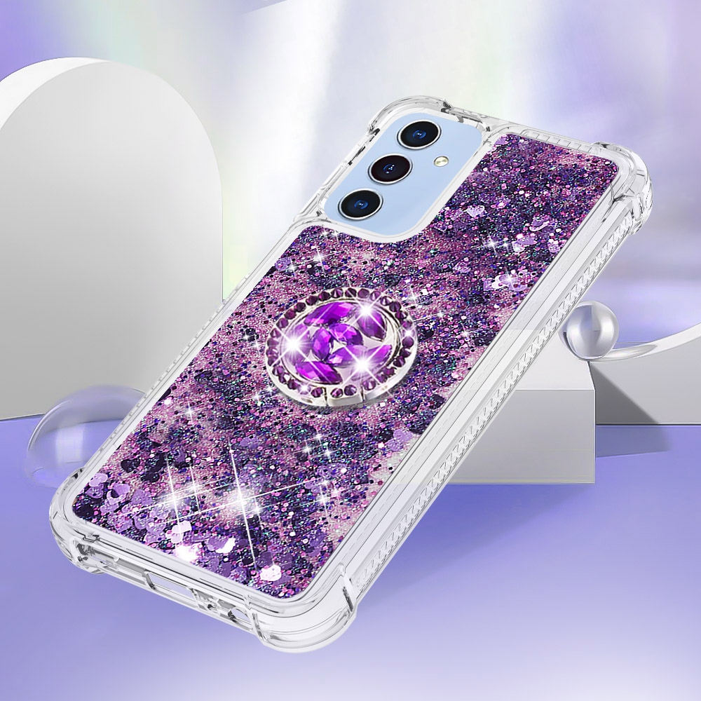 Glitt homokóra zselés tok ujjgyűrűvel Samsung Galaxy A17 4G/5G-hez - sötétlila/szív