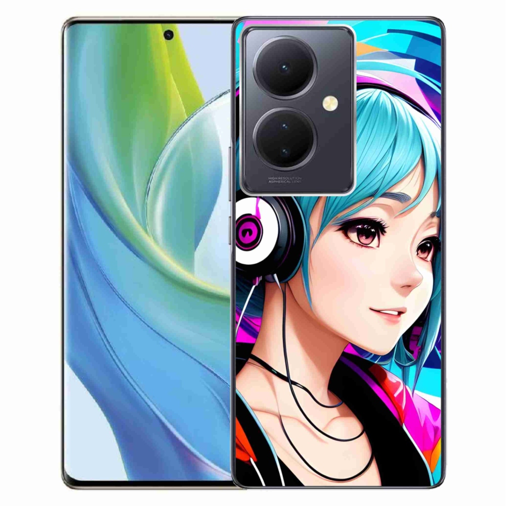Gél borító mmCase a Vivo V29 Lite 5G-n - lány fejhallgatóval