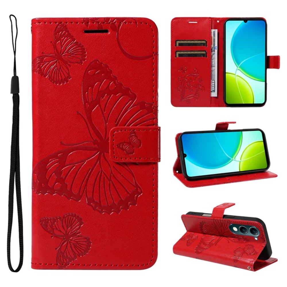 Nagy pillangó könyv tok a Vivo Y29s 5G-hez - piros