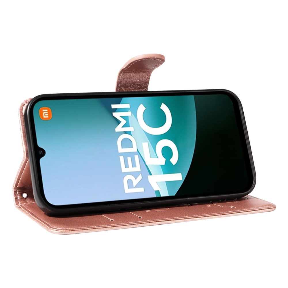 Virágok könyv tok Xiaomi Redmi 15C 4G/5G (173mm) - rózsa arany