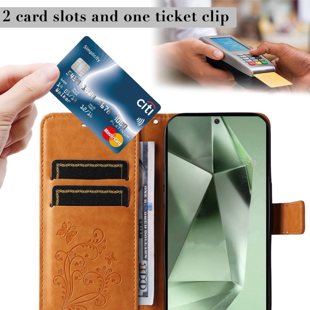 Nagy pillangó könyv tok Samsung Galaxy S24 FE készülékhez - sárga