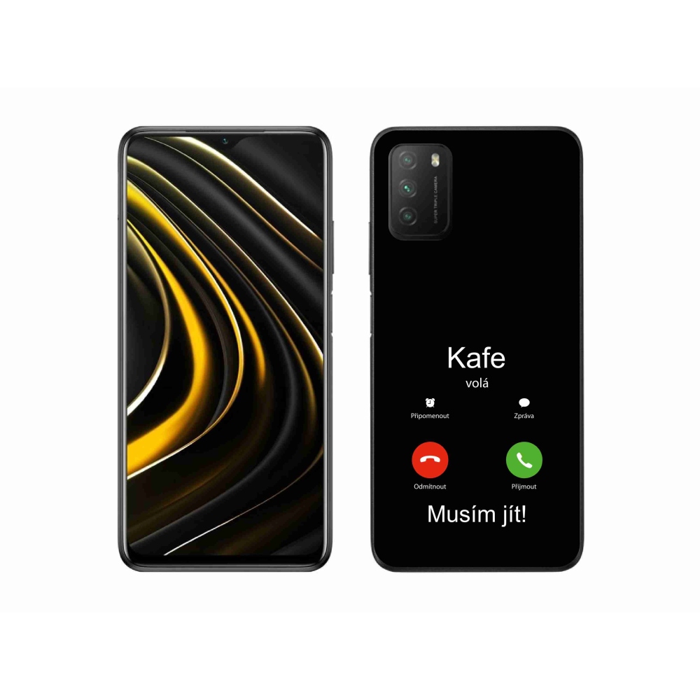 Gél borító mmCase a Xiaomi Poco M3-hoz - kávé hívó fekete háttérrel