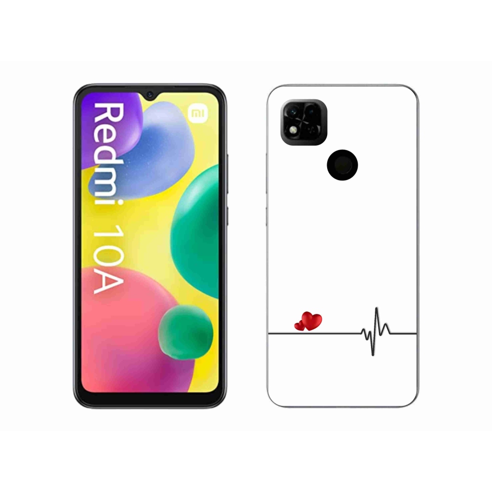 Gél borító mmCase a Xiaomi Redmi 10A számára - szív és szívverés fehér háttérrel