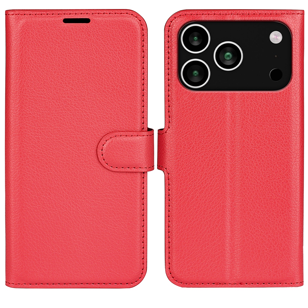 Litchi könyv tok iPhone 17 Pro Max készülékhez - piros