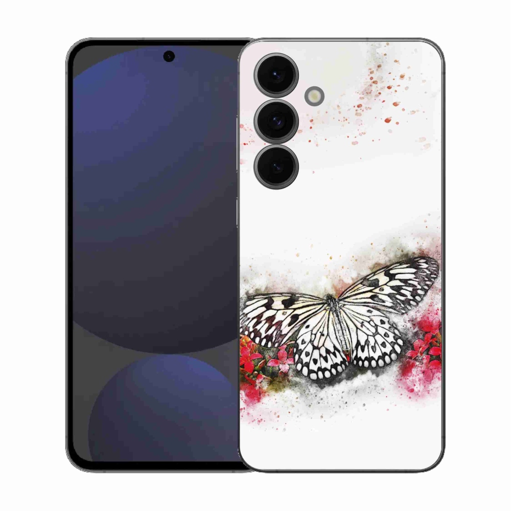 Zselés borítás mmCase Samsung Galaxy S25 FE - fekete-fehér pillangóhoz