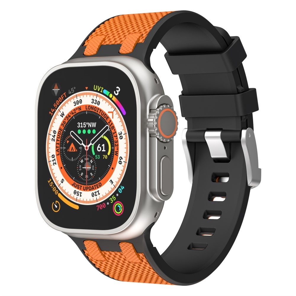 Sport szilikon szíj Apple Watch Ultra/Ultra 2 49mm/SE/SE 2022/2023 44mm/9/8/7 45mm/6/5/4 44mm/3/2/1 42 mm-es órához - fekete/narancs színű