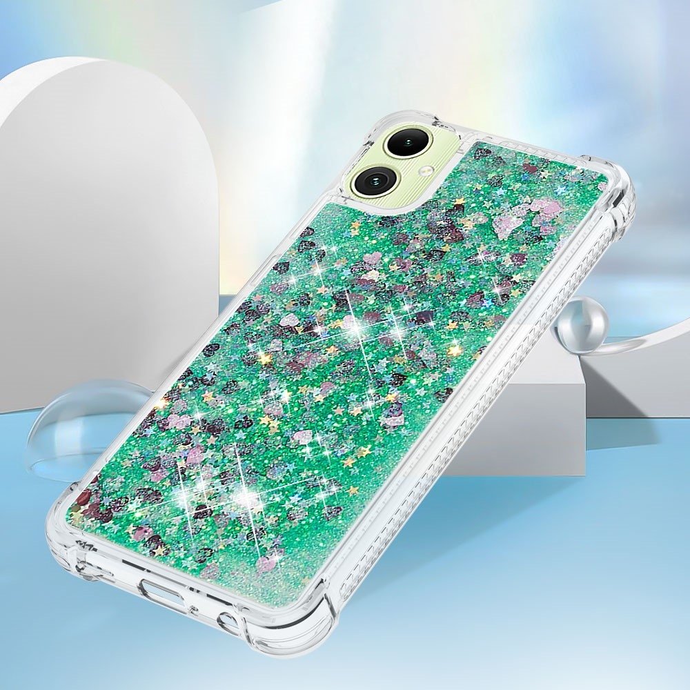 Glitter homokóra zselés tok Samsung Galaxy A06 4G - zöld/szívek