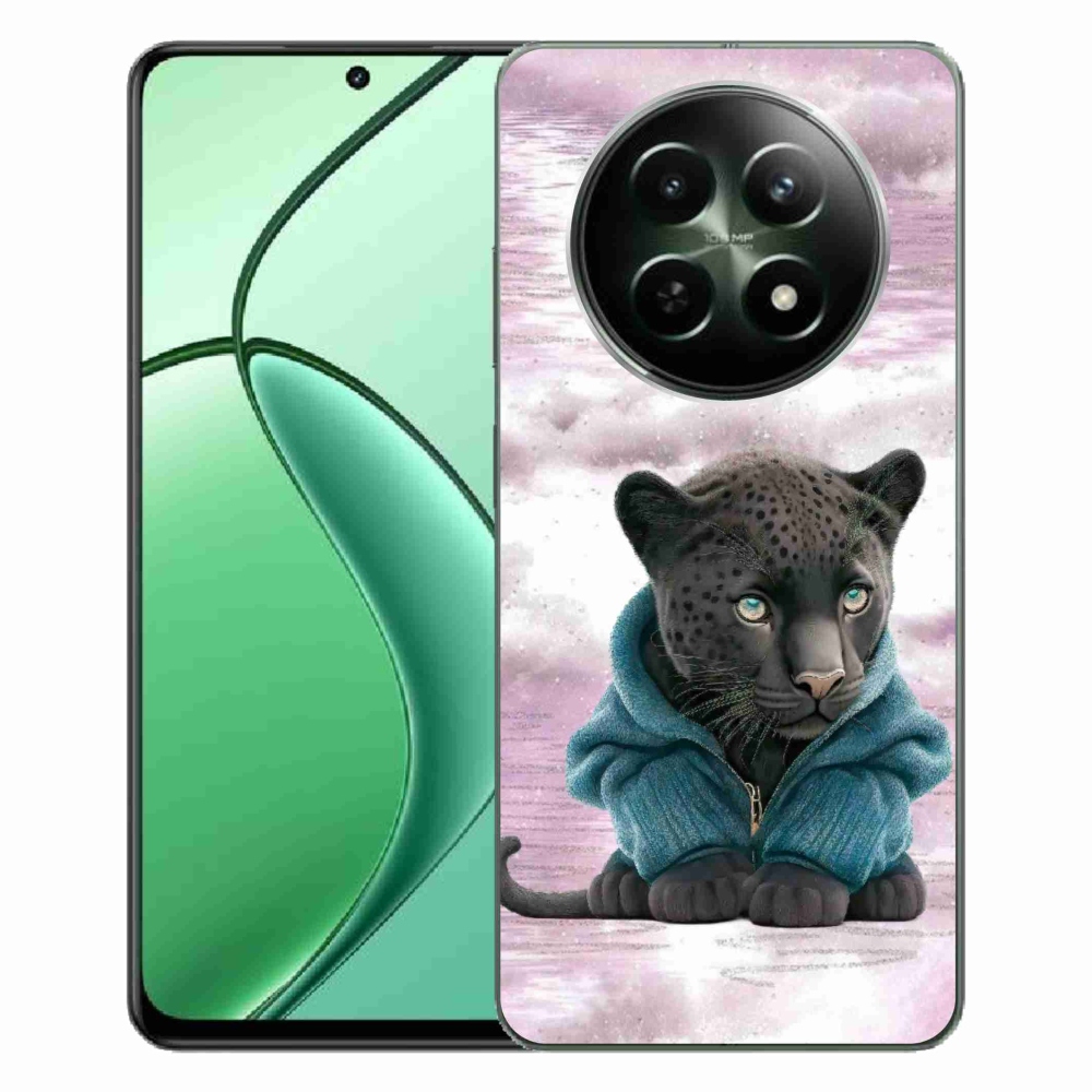 Gél borítás mmCase a Realme 12 5G/12x 5G készülékhez - fekete párduc pulóverben