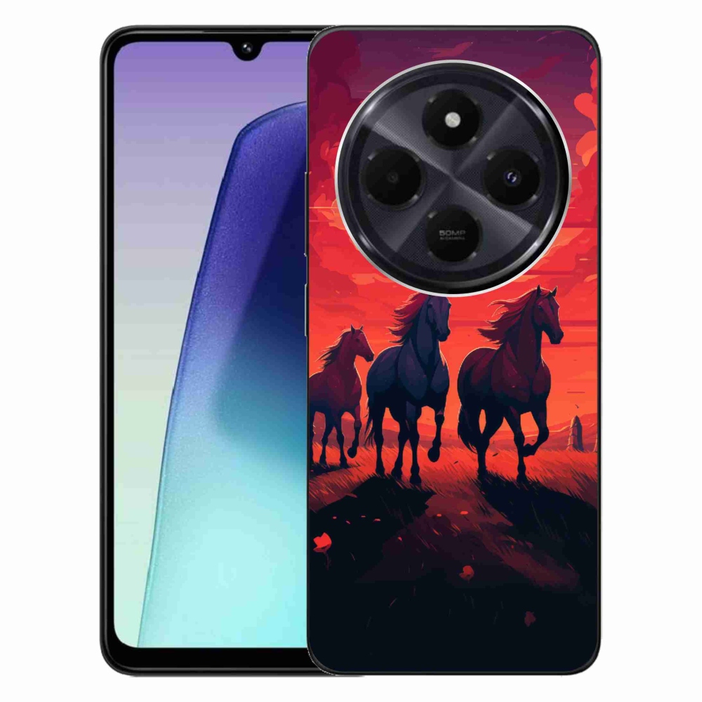 Gél borítás mmCase a Xiaomi Redmi 14C/Poco C75 számára - lovak és naplemente