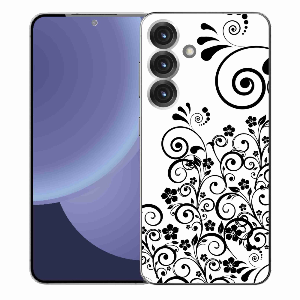 Zselés borítás mmCase Samsung Galaxy S25+ készülékhez - fekete-fehér virágminták