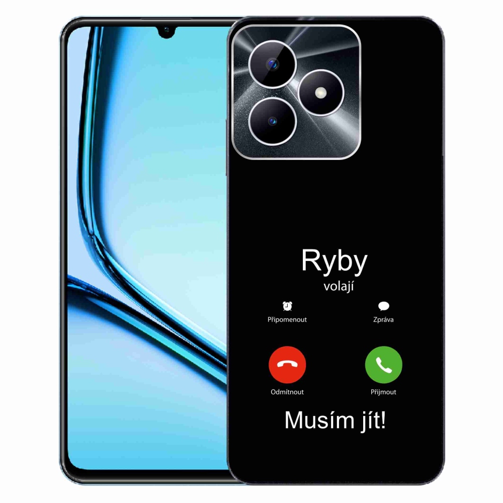 Zselés borító mmCase a Realme Note 50 készülékhez - hal hívás fekete háttérrel